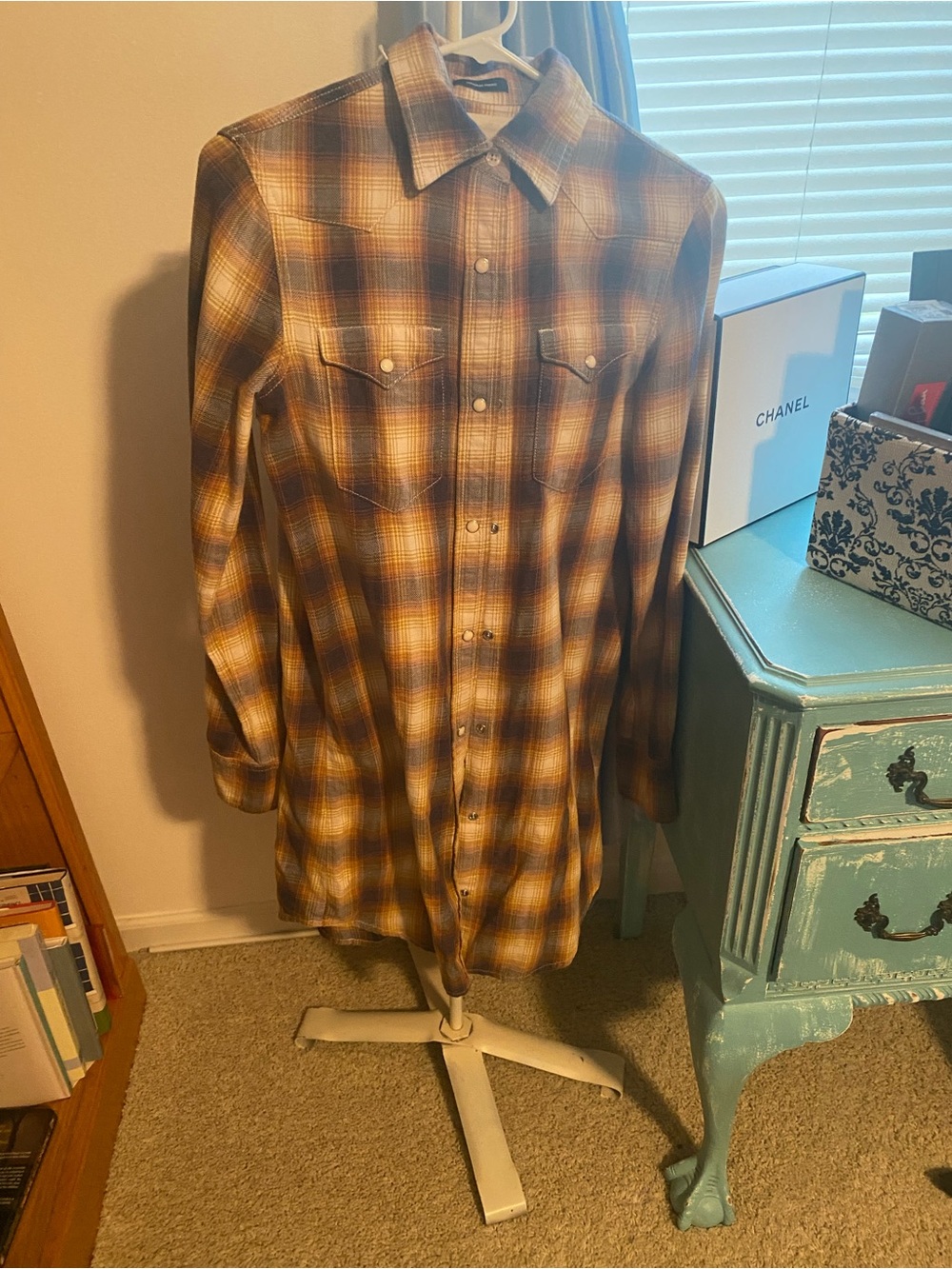 R13 Plaid Button-Down Shirt - Brown & Cream